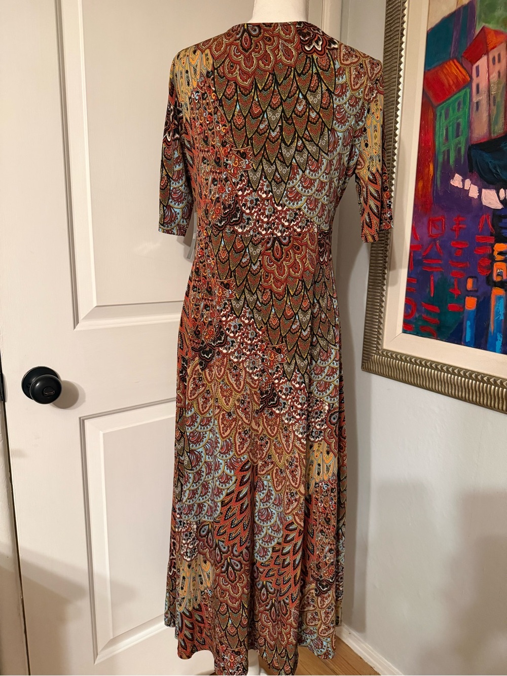 45~ New MSK Paisley V-Neck Maxi Dress in Rust, Mustard & Teal Medium - Picture 6 of 10